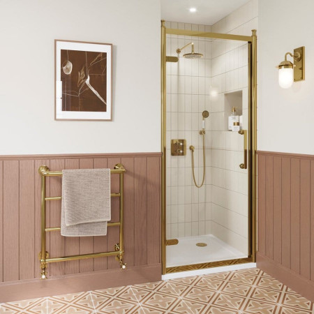 CQHDGC0900 Burlington Classique 900mm Hinged Shower Door in Gold with 1909 Handle