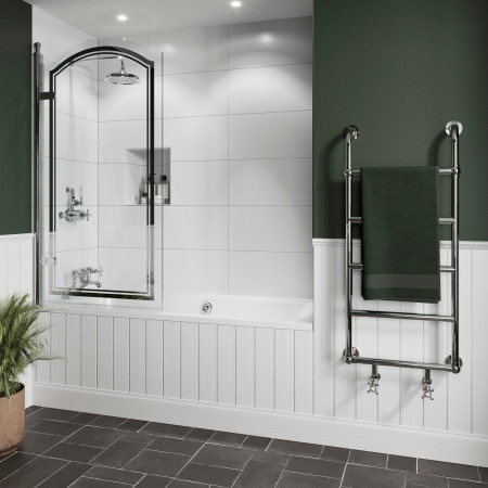 CQBSCHC850LH Burlington Classique Chrome 850mm Curved Hinged Left Hand Bath Screen Lifestyle