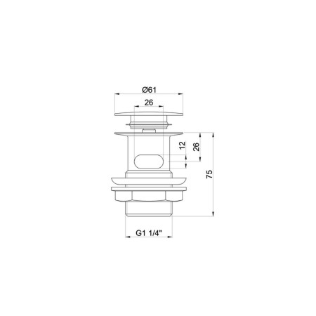 W11BNKL Burlington Click Clack Slotted Basin Waste in Brushed Nickel Line Drawing