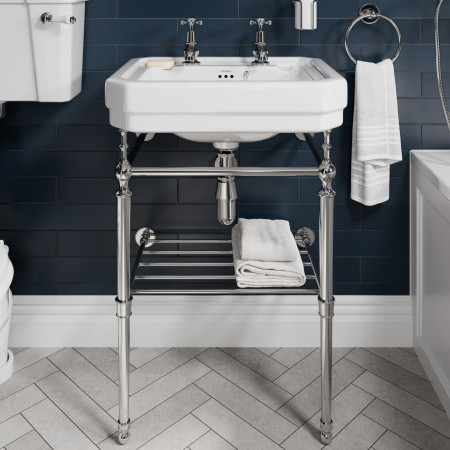 Burlington Contemporary 580mm Basin with Chrome Washstand Lifestyle
