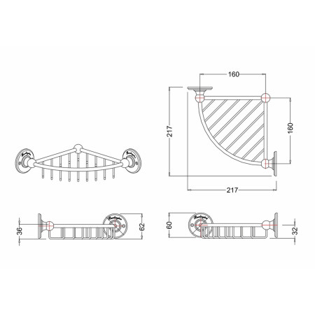A21CHR Burlington Corner Basket 36mm Deep Line Drawing
