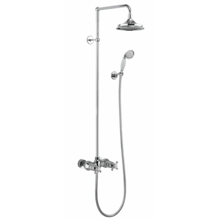 Burlington Eden Thermostatic Exposed Shower Bar Valve Two Outlet, Rigid Riser, Swivel Shower Arm, Handset & Holder with Hose with 6 Inch Rose BEF2S+V16