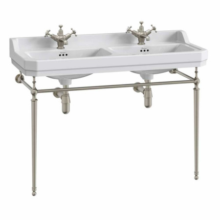 Burlington Edwardian 1200mm Double Basin with Brushed Nickel Washstand