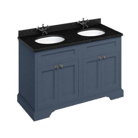 FC9B Burlington Freestanding 1300mm Blue Vanity Unit with Doors and Double Basin with Black Granite Worktop