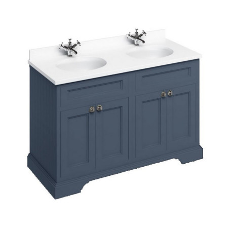 Burlington Freestanding 1300mm Blue Vanity Unit with Doors and Double Basin