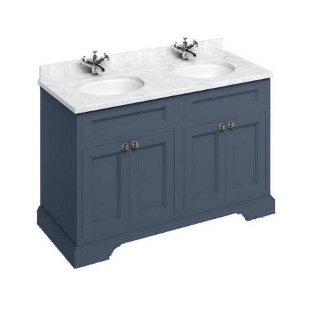 FC9B Burlington Freestanding 1300mm Blue Vanity Unit with Doors and Double Basin with Carrara Worktop