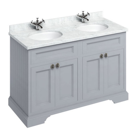 FC9G Burlington Freestanding 1300mm Classic Grey Vanity Unit with Doors and Double Basin with Carrara Worktop