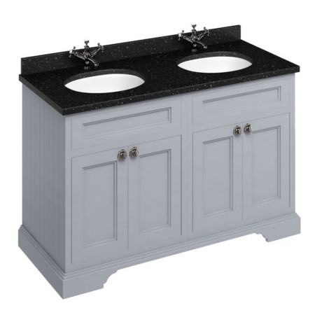 FC9G Burlington Freestanding 1300mm Classic Grey Vanity Unit with Doors and Double Basin with Black Granite Worktop