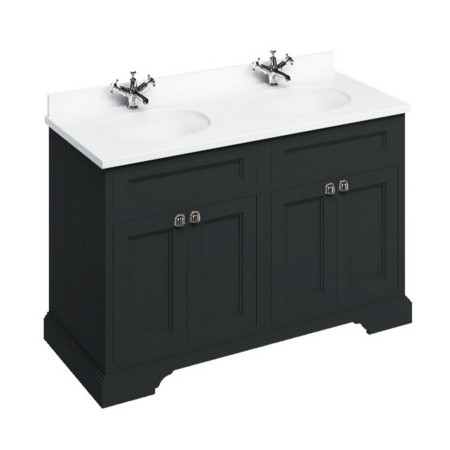 Burlington Freestanding 1300mm Matt Black Vanity Unit with Doors & Double Basin (White)