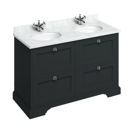 Burlington Freestanding 1300mm Matt Black Vanity Unit with Drawers & Double Basin Carrera Worktop