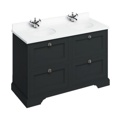 Burlington Freestanding 1300mm Matt Black Vanity Unit with Drawers & Double Basin