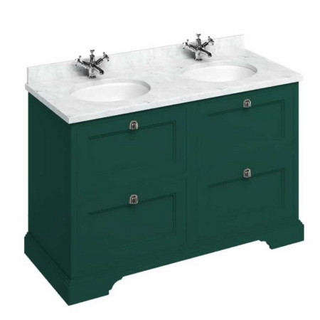 FC10MG Burlington Freestanding 1300mm Matt Green Vanity Unit with Drawers & Double Basin with Carrara Worktop