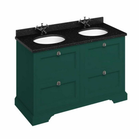 FC10MG Burlington Freestanding 1300mm Matt Green Vanity Unit with Drawers & Double Basin with Black Granite Worktop