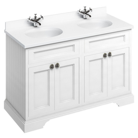 Burlington Freestanding 1300mm Matt White Vanity Unit with Doors and Double Basin