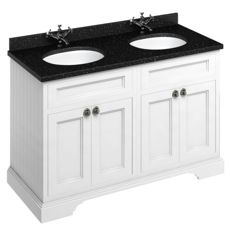 FC9W Burlington Freestanding 1300mm Matt White Vanity Unit with Doors and Double Basin with Black Granite Worktop