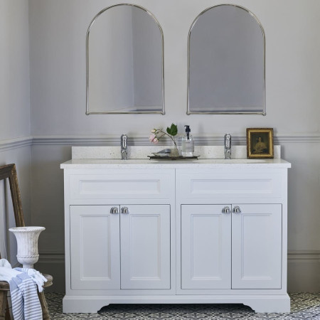 FC9W Burlington Freestanding 1300mm Matt White Vanity Unit with Doors and Double Basin with Carrara Worktop Lifestyle