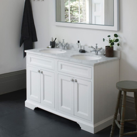 FC9W Burlington Freestanding 1300mm Matt White Vanity Unit with Doors and Double Basin with White Worktop Lifestyle