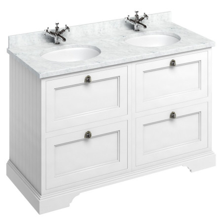 FC10W Burlington Freestanding 1300mm Matt White Vanity Unit with Drawers and Double Basin with Carrara Worktop