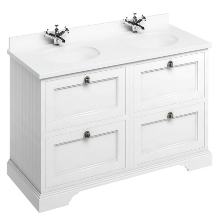 Burlington Freestanding 1300mm Matt White Vanity Unit with Drawers and Double Basin