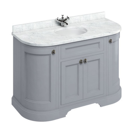 FC1G Burlington Freestanding 1340mm Classic Grey Curved Vanity Unit with Doors and Basin with Carrara Worktop