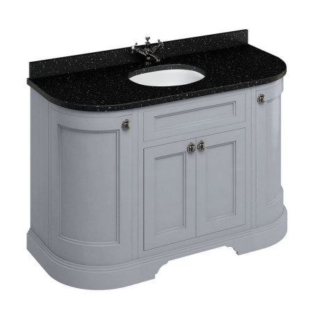 FC1G Burlington Freestanding 1340mm Classic Grey Curved Vanity Unit with Doors and Basin with Black Granite Worktop