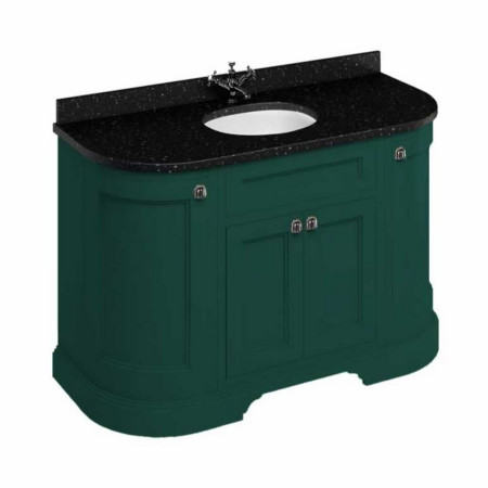 FC1MG Burlington Freestanding 1340mm Matt Green Vanity Unit with Doors & Basin with Black Granite Worktop