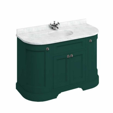 FC1MG Burlington Freestanding 1340mm Matt Green Vanity Unit with Doors & Basin with Carrara Worktop