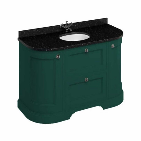 FC4MG Burlington Freestanding 1340mm Matt Green Vanity Unit with Drawers & Basin with Black Granite Worktop