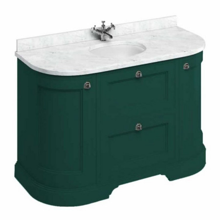 FC4MG Burlington Freestanding 1340mm Matt Green Vanity Unit with Drawers & Basin with Carrara Worktop