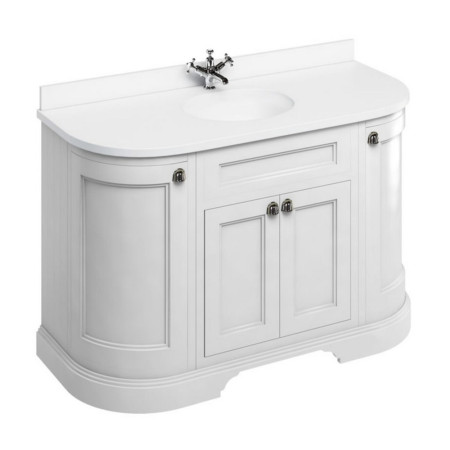Burlington Freestanding 1340mm Matt White Curved Vanity Unit with Doors and Basin