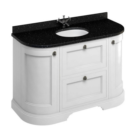 FC4W Burlington Freestanding 1340mm Matt White Curved Vanity Unit with Drawers and Basin with Black Granite Worktop