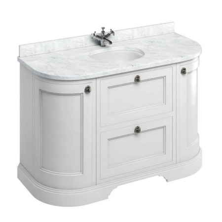 FC4W Burlington Freestanding 1340mm Matt White Curved Vanity Unit with Drawers and Basin with Carrara Worktop