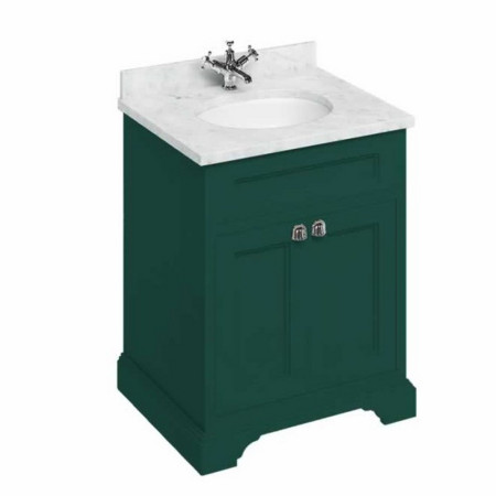 FF8MG Burlington Freestanding 650mm Matt Green Vanity Unit with Doors & Minerva Basin with Carrara Worktop