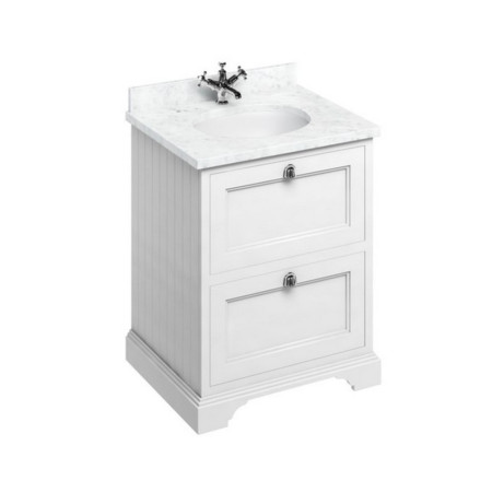 FF9W Burlington Freestanding 650mm Matt White Vanity Unit with Drawers and Minerva Basin with Carrara Worktop
