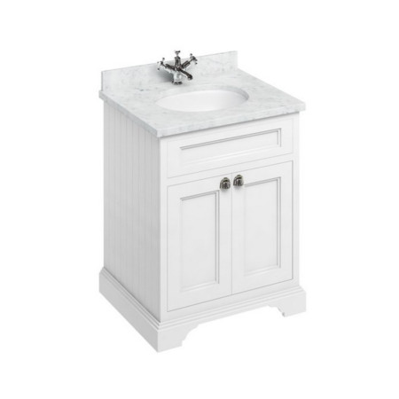 FF8W Burlington Freestanding 650mm Matt White Vanity Unit with Doors and Minerva Basin with Carrara Worktop