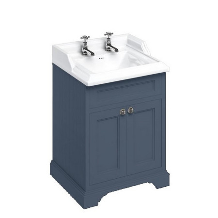 FF8B Burlington Freestanding 650mm Vanity Unit with Doors and Basin in Blue with 2TH Basin