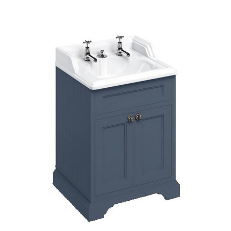 FF8B Burlington Freestanding 650mm Vanity Unit with Doors and Basin in Blue with 2TH Basin & Integrated Waste