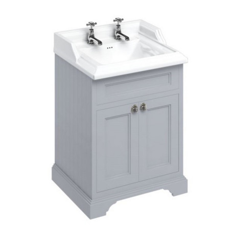 FF8G Burlington Freestanding 650mm Vanity Unit with Doors and Basin in Classic Grey with 2TH Basin
