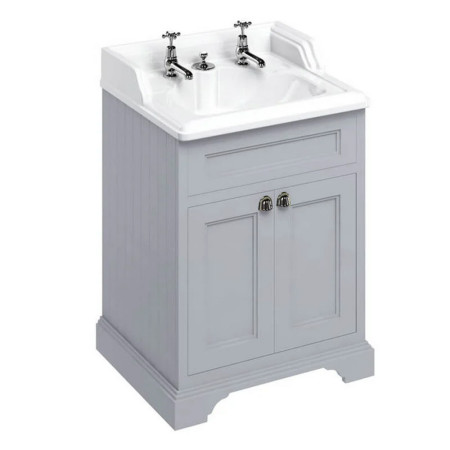 FF8G Burlington Freestanding 650mm Vanity Unit with Doors and Basin in Classic Grey with 2TH Basin & Integrated Waste