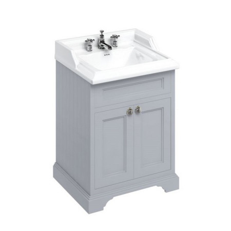 FF8G Burlington Freestanding 650mm Vanity Unit with Doors and Basin in Classic Grey with 3TH Basin