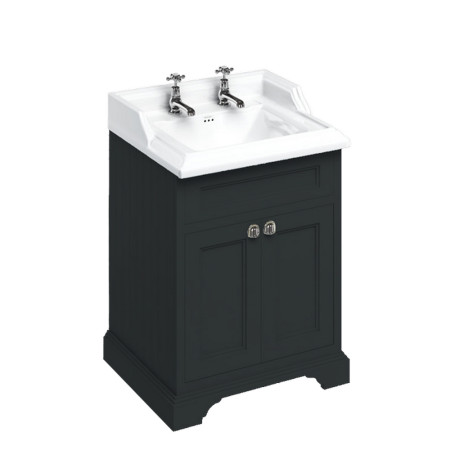 FF8BM Burlington Freestanding 650mm Vanity Unit with Doors & 2TH Basin in Matt Black with 2TH Basin
