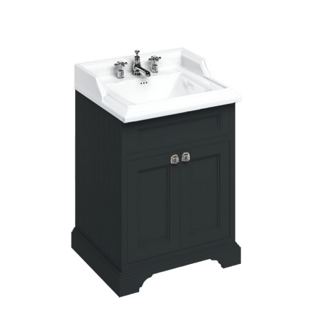 FF8BM Burlington Freestanding 650mm Vanity Unit with Doors & 2TH Basin in Matt Black with 3TH Basin
