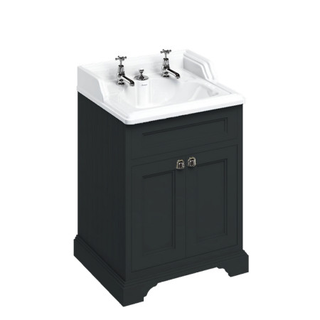 FF8BM Burlington Freestanding 650mm Vanity Unit with Doors & 2TH Basin in Matt Black with 2TH Basin & Integrated Waste