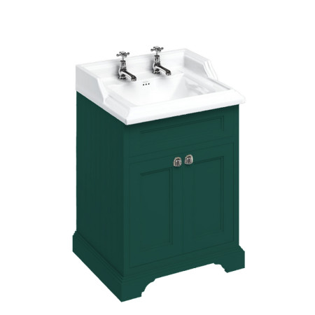 FF8MG Burlington Freestanding 650mm Vanity Unit with Doors and Basin in Matt Green with 2TH Basin