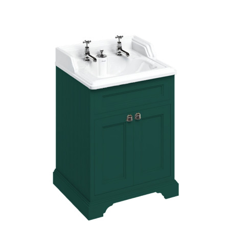 FF8MG Burlington Freestanding 650mm Vanity Unit with Doors and Basin in Matt Green with 2TH Basin & Integrated Waste