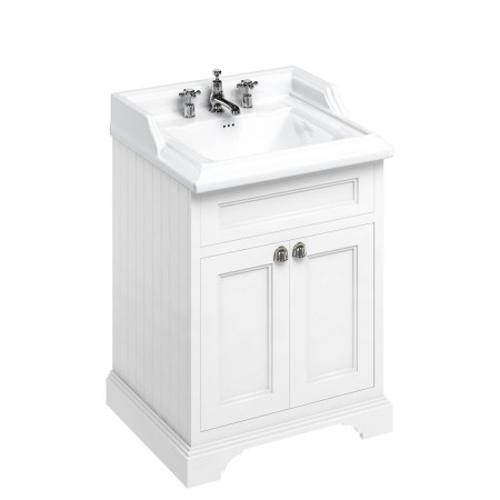 FF8W Burlington Freestanding 650mm Vanity Unit with Doors and Basin in Matt White with 3TH Basin