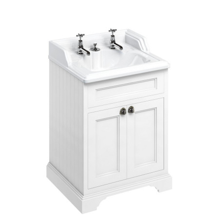 FF8W Burlington Freestanding 650mm Vanity Unit with Doors and Basin in Matt White with 2TH Basin & Integrated Waste