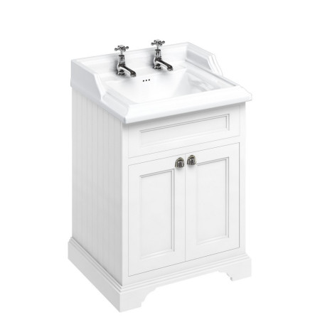 FF8W Burlington Freestanding 650mm Vanity Unit with Doors and Basin in Matt White with 2TH Basin