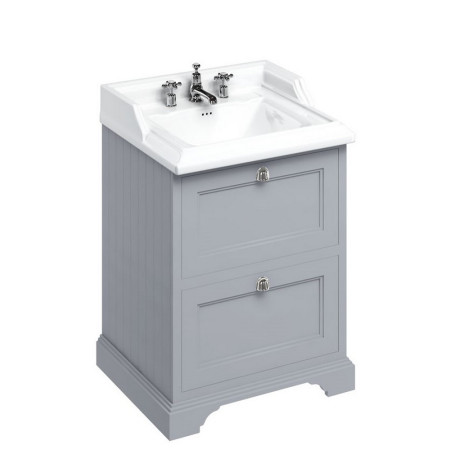 FF9G Burlington Freestanding 650mm Vanity Unit with Drawers and Basin in Classic Grey with 3TH Basin
