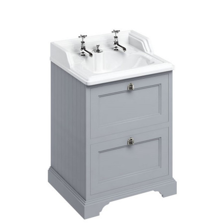 FF9G Burlington Freestanding 650mm Vanity Unit with Drawers and Basin in Classic Grey with 2TH Basin & Integrated Waste